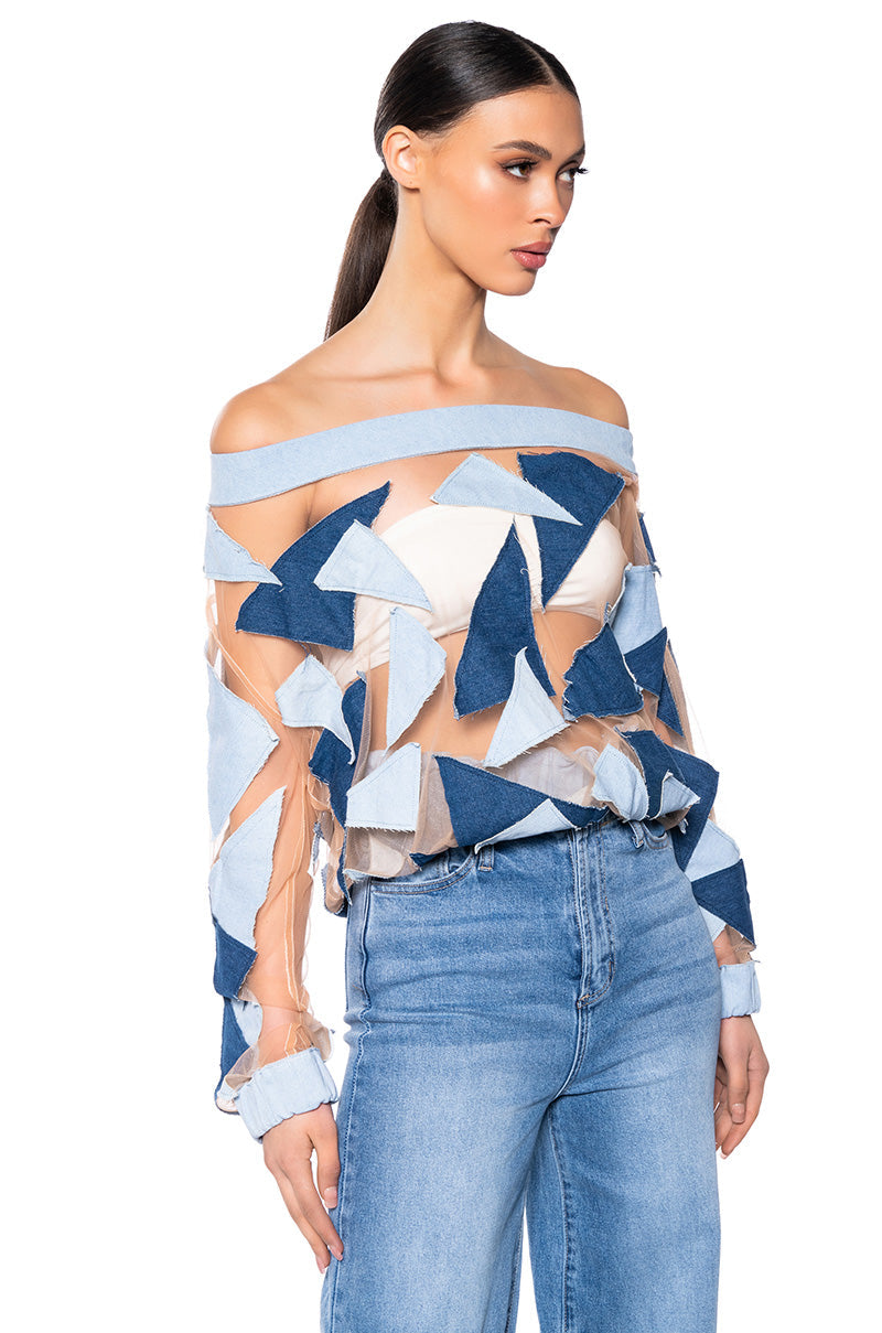 I SPY DENIM PATCHWORK OVERSIZED SHIRT