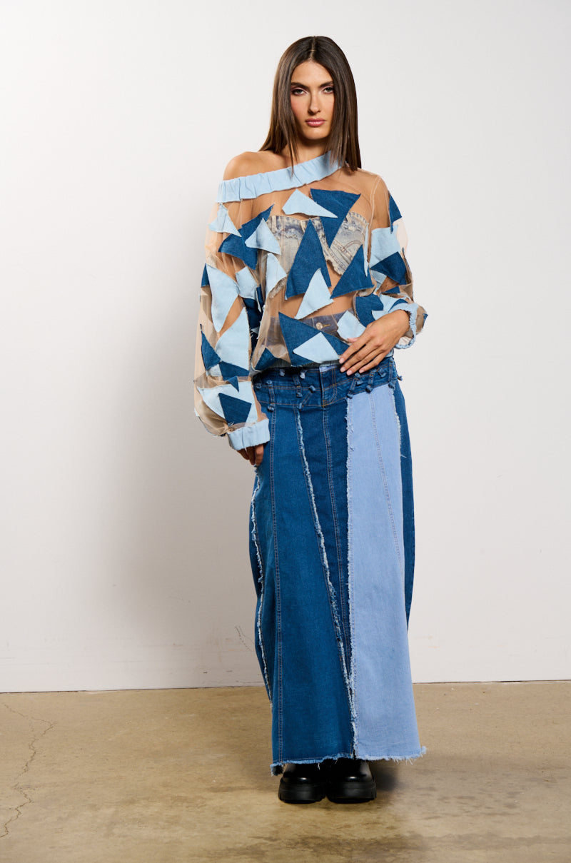 I SPY DENIM PATCHWORK OVERSIZED SHIRT