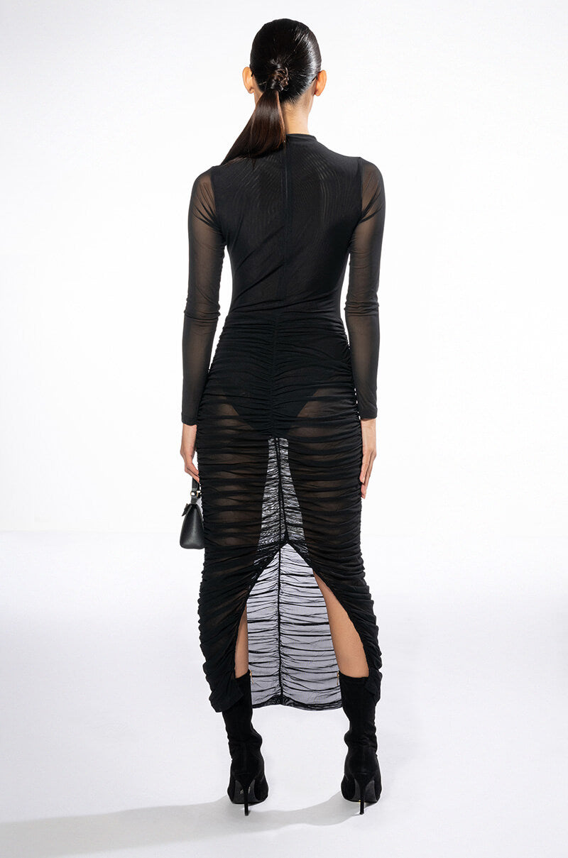 ILLUSIONS LONG SLEEVE MESH MIDI DRESS