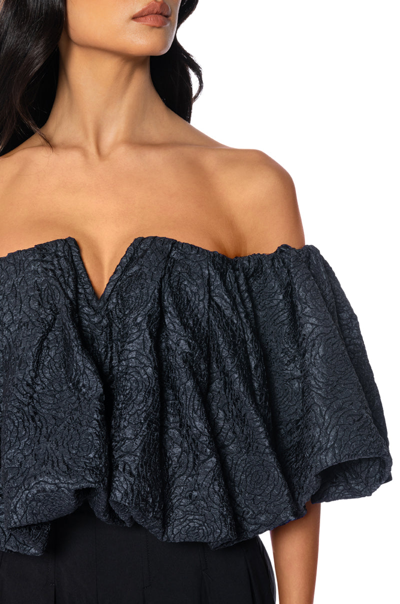 IRIS OFF THE SHOULDER BROCADE BLOUSE