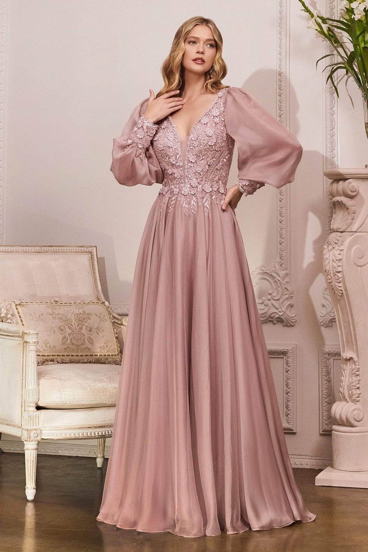 A-Line Bishop Sleeve Formal Dress
