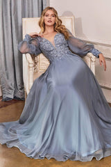 A-Line Bishop Sleeve Formal Dress