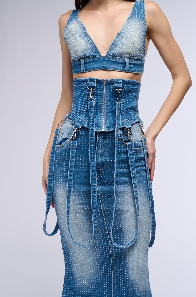 NEVER CHEAP RHINESTONE BELT IN BLUE