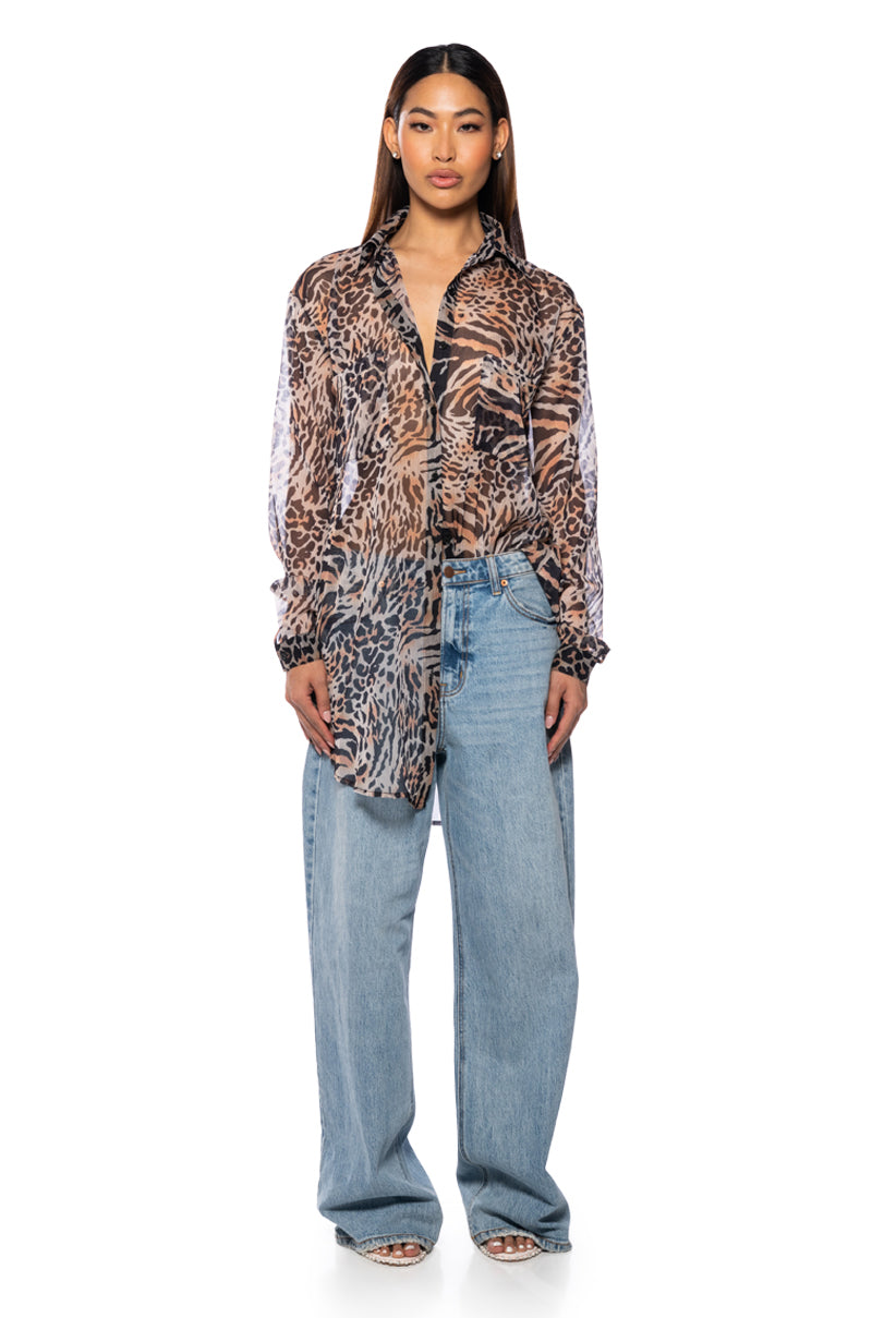 NIKKI ALMOST SHEER BUTTON DOWN TOP