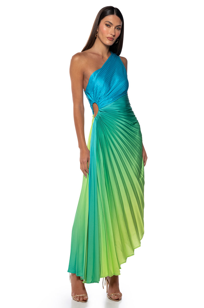 ON MY OWN WAVE OMBRE ONE SHOULDER MAXI DRESS