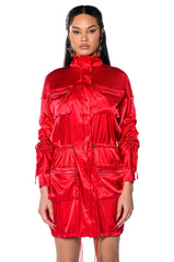 ON THE ROAD SATIN UTILITY MINI DRESS
