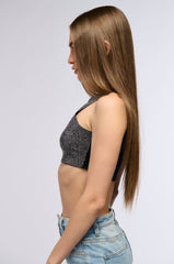 OUT OF THIS WORLD RHINESTONE CUT OFF CROPPED TANK IN BLACK