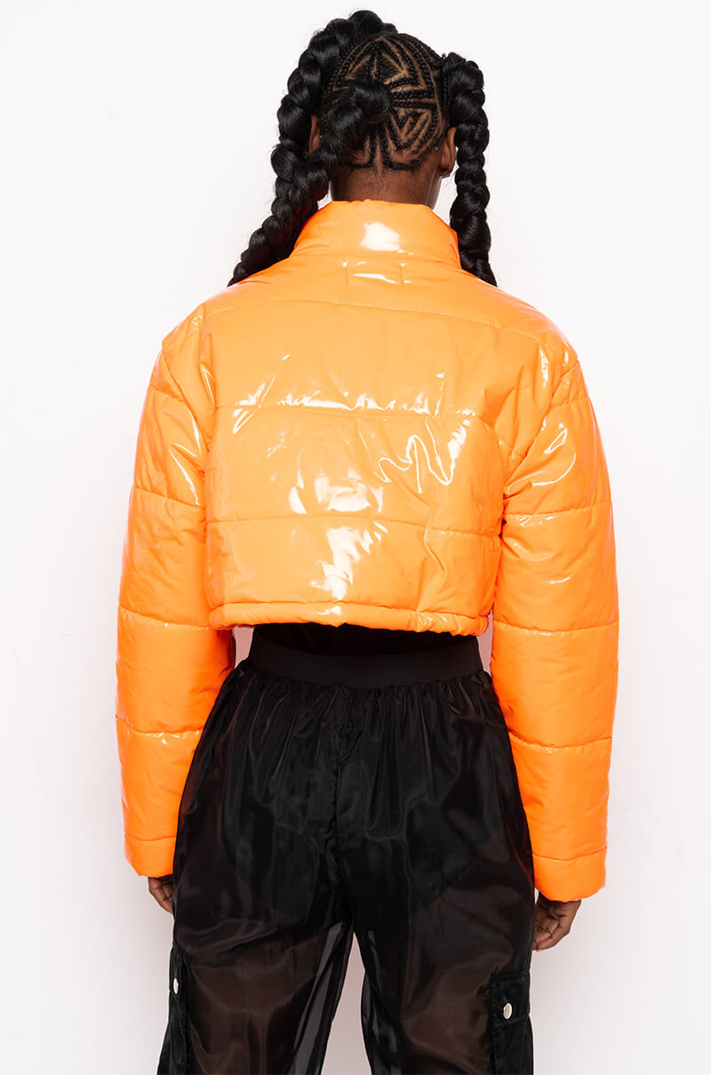 PATENT CROP PUFFER JACKET
