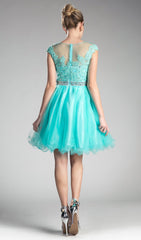 Adorned Lace Illusion Jewel A-Line Dress