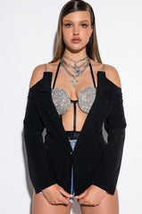 OFF SHOULDER BLAZER WITH CHAIN STRAP